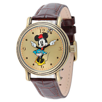 Disney Minnie Mouse Womens Brown Leather Strap Watch W001876