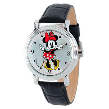 Disney Minnie Mouse Womens Black Leather Strap Watch W001878