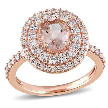 Modern Bride Gemstone Womens Genuine Pink Morganite 14K Gold Engagement Ring