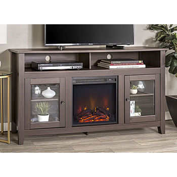 58" Wood Highboy Fireplace Media TV Stand Console