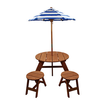 Child Wood Round Table W/ Umbrella And 2 Chairs