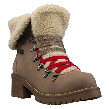 Lugz Womens Adore Sherpa Lace Up Boots Block Heel