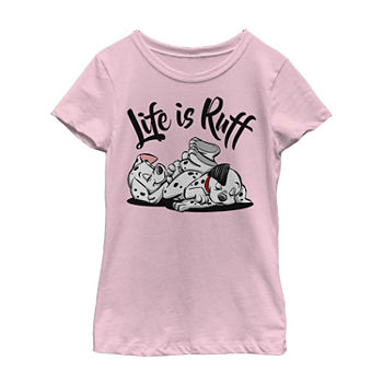 Life Is Ruff Little & Big Girls Crew Neck 101 Dalmatians Short Sleeve Graphic T-Shirt