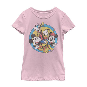 Little & Big Girls Crew Neck Mickey and Friends Mickey Mouse Minnie Mouse Short Sleeve Graphic T-Shirt