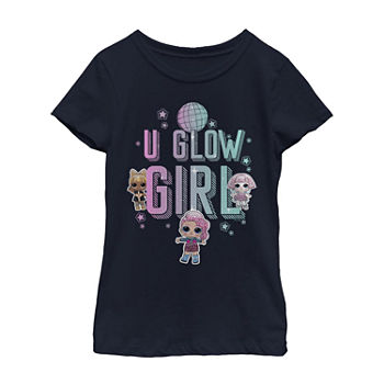 U Glow Girl Little & Big Girls Crew Neck LOL Short Sleeve Graphic T-Shirt