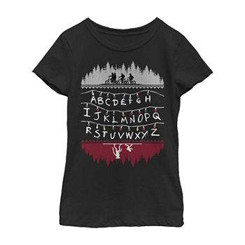 Christmas Stranger Things Little & Big Girls Crew Neck Short Sleeve Graphic T-Shirt
