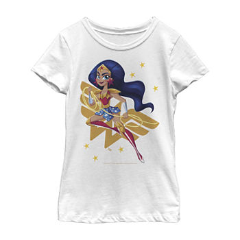 Little & Big Girls Crew Neck DC Comics Justice League Wonder Woman Short Sleeve Graphic T-Shirt