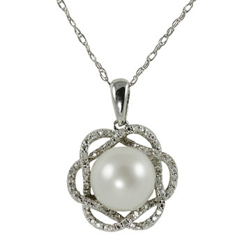 Freshwater Pearl & Diamond Pendant Necklace
