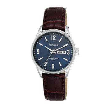 Armitron® All-Sport® Mens Blue Dial Brown Leather Strap Watch