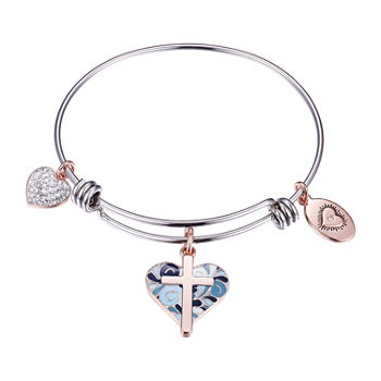 Footnotes Faith Stainless Steel Solid Cross Heart Bangle Bracelet