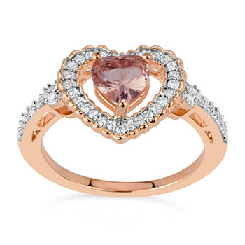 Womens Simulated Pink Morganite 18K Rose Gold Over Silver Cocktail Ring
