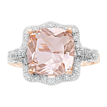 3MM Simulated Pink Morganite 18K Rose Gold Over Silver Band