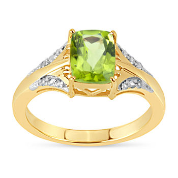 3MM Genuine Green Peridot 18K Gold Over Silver Band