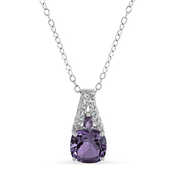 Womens Genuine Purple Amethyst Sterling Silver Pendant
