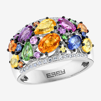 Effy Final Call Womens Genuine Multi Color Sapphire 14K Gold Cocktail Ring