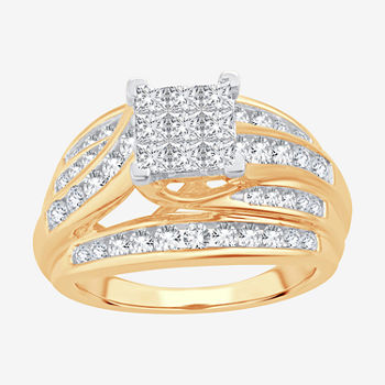 Womens 1 1/2 CT. T.W. Genuine White Diamond 10K Gold Side Stone Engagement Ring
