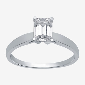 Womens 1 CT. T.W. Lab Grown White Diamond 10K White Gold Rectangular Solitaire Engagement Ring