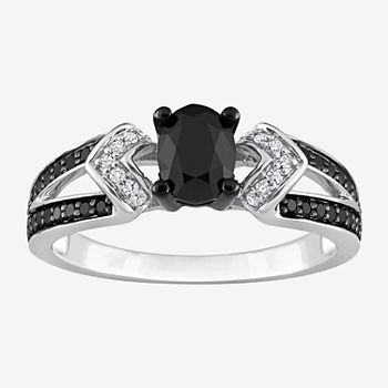Midnight Black Womens 1 CT. T.W. Genuine Black Diamond Sterling Silver Oval Engagement Ring
