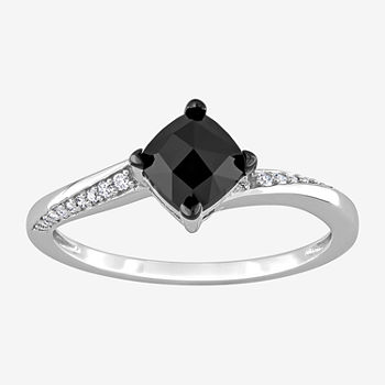 Midnight Black Womens 1 CT. T.W. Genuine Black Diamond 10K White Gold Square Solitaire Engagement Ring