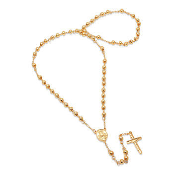 Mens 18K Gold over Stainless Steel Cross Rosary Necklaces