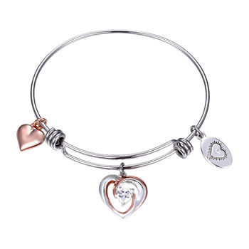 Footnotes Grandmother Silver Over Brass Stainless Steel Solid Heart Bangle Bracelet