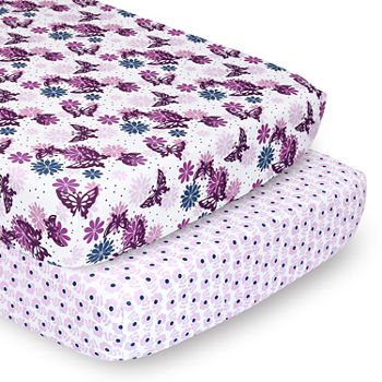 The Peanutshell Purple Butterfly/Floral 2-pc. Crib Sheet