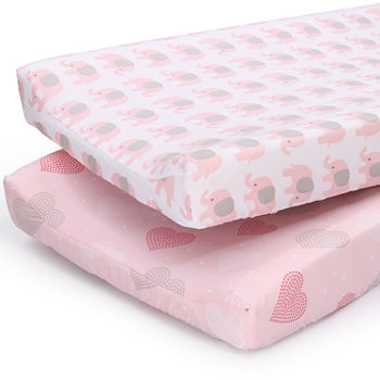 The Peanutshell Pink/Grey Elephants/Pink Hearts 2-pc. Changing Pad Cover
