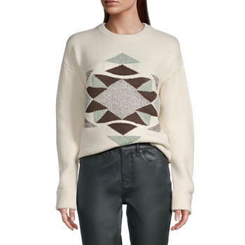 a.n.a Tall Womens Crew Neck Long Sleeve Geometric Pullover Sweater