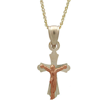 Rene Bargueiras® 14K Two-Tone Gold Crucifix Pendant Necklace