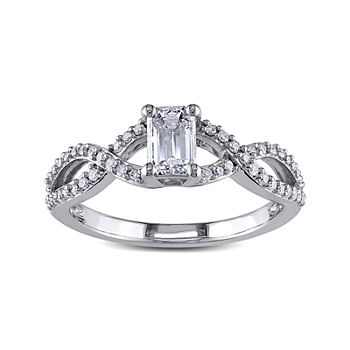 4/5 CT. T.W. Diamond 14K White Gold Emerald-Cut Crossover Ring