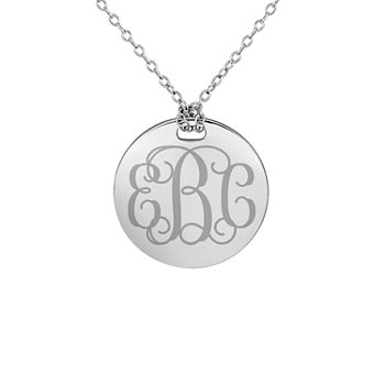 Personalized Sterling Silver 19mm Round Monogram Pendant Necklace