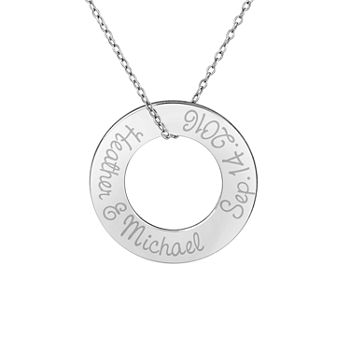 Personalized Sterling Silver 26mm Circle Couple's Name & Date Pendant Necklace