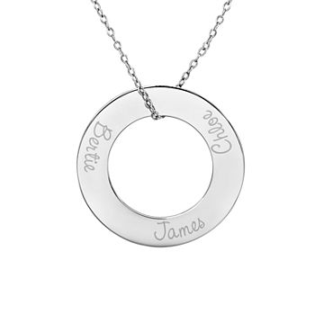 Personalized Sterling Silver 29mm Circle Family Name Pendant Necklace
