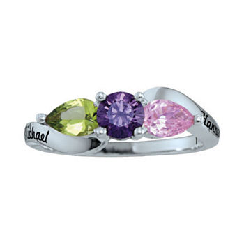 Personalized Simulated Birthstones Couples 3-Stone Ring