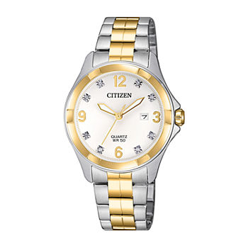 Citizen Quartz Assortment Womens Crystal Accent Two Tone Stainless Steel Bracelet Watch Eu6084-57a