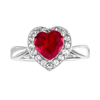 Womens Lab Created Red Ruby Sterling Silver Heart Cocktail Ring