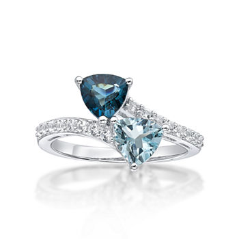 Womens Genuine Blue Topaz & Lab-Created White Sapphire Sterling Silver Cocktail Ring