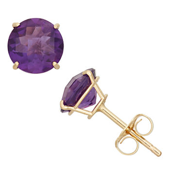 Genuine Purple Amethyst 10K Gold 6mm Stud Earrings
