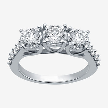 Womens 1 1/2 CT. T.W. Lab Grown White Diamond 10K White Gold 3-Stone Engagement Ring