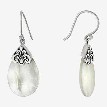 White Mother Of Pearl Sterling Silver Pear Drop Earrings