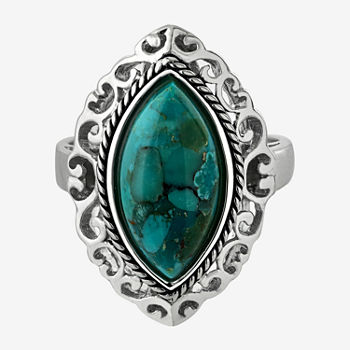 Womens Enhanced Blue Turquoise Sterling Silver Cocktail Ring