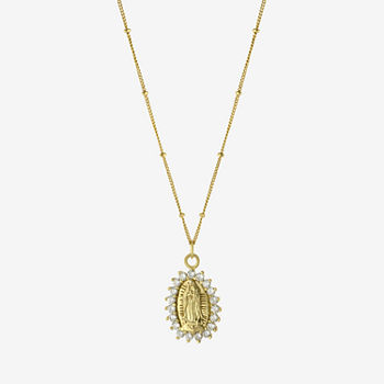Diamonart Lady_Of_Guadalupe Womens Cubic Zirconia 14K Gold Over Silver Oval Pendant Necklace