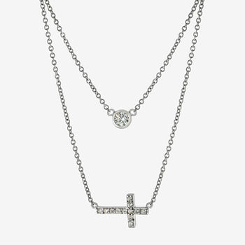 Diamonart Womens Cubic Zirconia Sterling Silver Cross Pendant Necklace