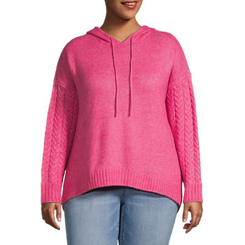 St. John's Bay Plus Womens Hooded Long Sleeve Pullover Sweater