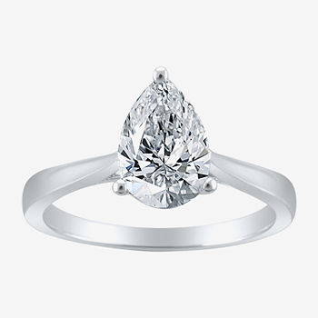 Womens 1 1/2 CT. T.W. Lab Grown White Diamond 14K White Gold Pear Solitaire Engagement Ring