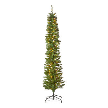 North Pole Trading Co. 7' Pencil Sterling Pine Pre-Lit Christmas Tree
