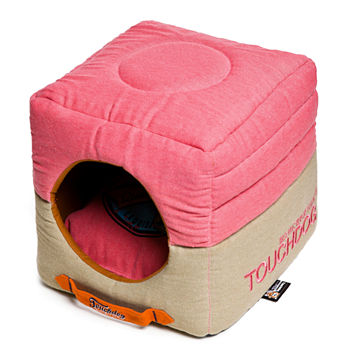 The Pet Life Touchdog Convertible and Reversible Vintage Printed Squared 2-in-1 Collapsible Pet House Bed