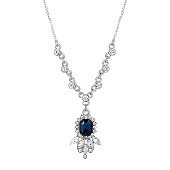 1928 Silver Tone Crystal 16 Inch Pendant Necklace