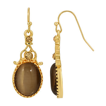 1928 Gold Tone Crystal Oval Drop Earrings