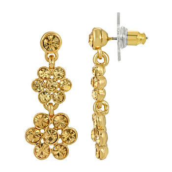 1928 Gold Tone Abalone Flower Drop Earrings